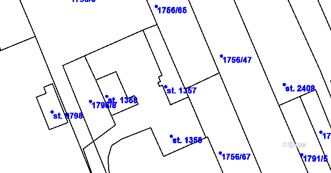 Parcela st. 1357 v KÚ Hodonín, Katastrální mapa