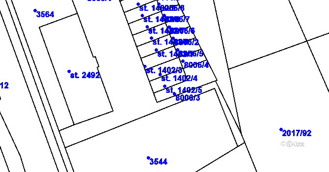 Parcela st. 1402/5 v KÚ Hodonín, Katastrální mapa