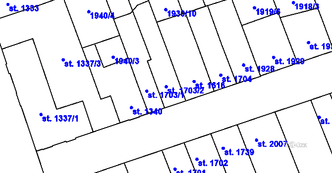 Parcela st. 1703/2 v KÚ Hodonín, Katastrální mapa