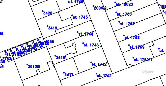 Parcela st. 1743 v KÚ Hodonín, Katastrální mapa