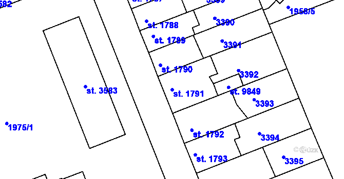 Parcela st. 1791 v KÚ Hodonín, Katastrální mapa