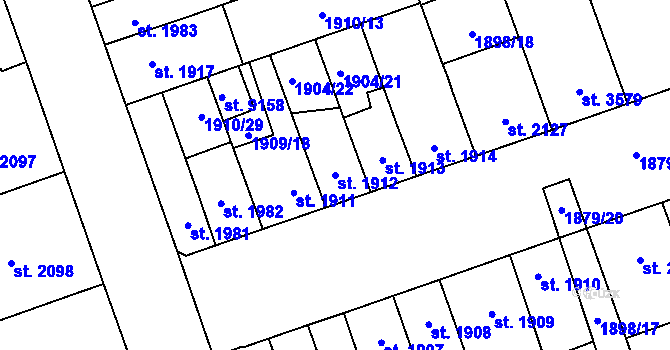 Parcela st. 1912 v KÚ Hodonín, Katastrální mapa