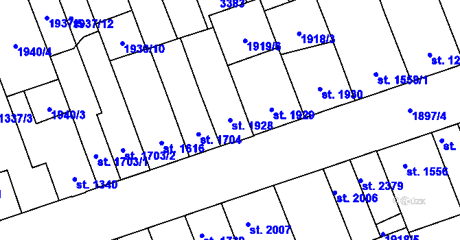 Parcela st. 1928 v KÚ Hodonín, Katastrální mapa