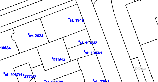 Parcela st. 1943/2 v KÚ Hodonín, Katastrální mapa