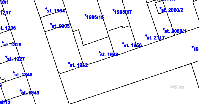 Parcela st. 1949 v KÚ Hodonín, Katastrální mapa