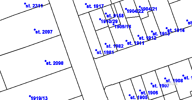 Parcela st. 1981 v KÚ Hodonín, Katastrální mapa