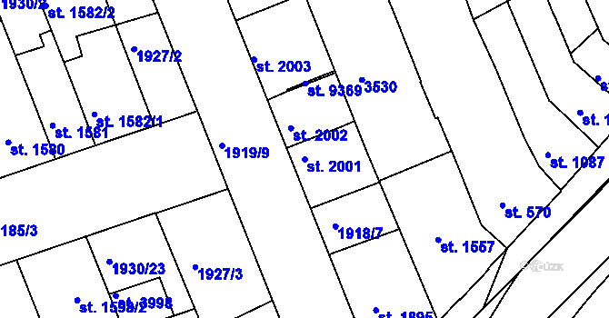 Parcela st. 2001 v KÚ Hodonín, Katastrální mapa