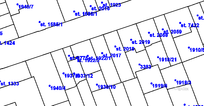 Parcela st. 2017 v KÚ Hodonín, Katastrální mapa