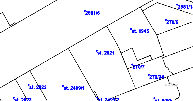 Parcela st. 2021 v KÚ Hodonín, Katastrální mapa