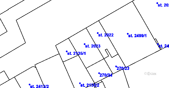 Parcela st. 2023 v KÚ Hodonín, Katastrální mapa