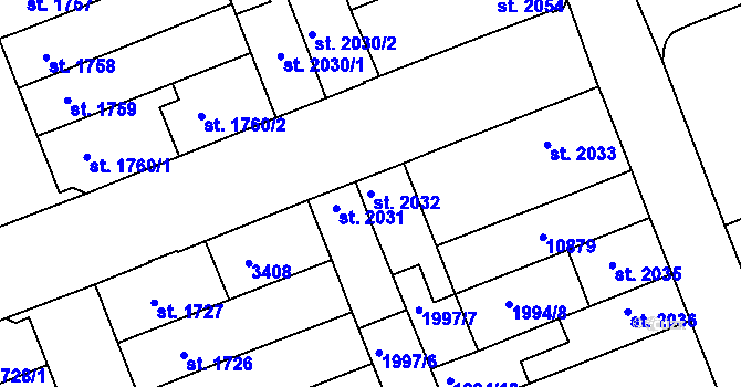 Parcela st. 2032 v KÚ Hodonín, Katastrální mapa