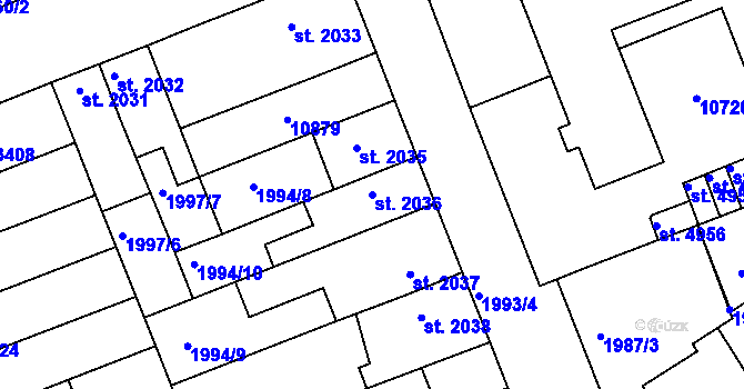 Parcela st. 2036 v KÚ Hodonín, Katastrální mapa