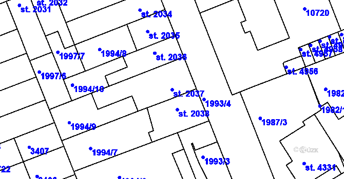 Parcela st. 2037 v KÚ Hodonín, Katastrální mapa