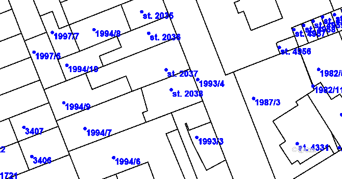 Parcela st. 2038 v KÚ Hodonín, Katastrální mapa