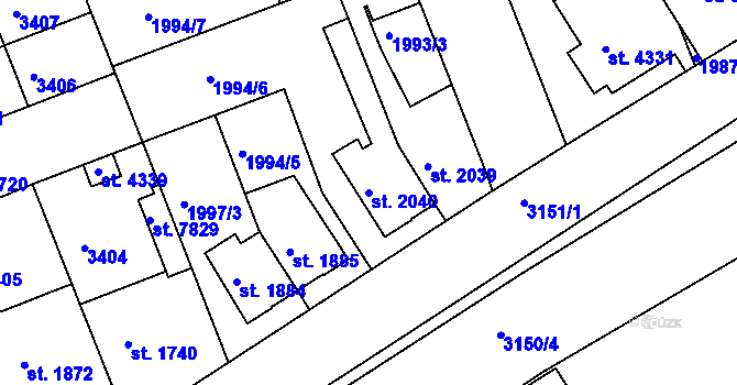 Parcela st. 2040 v KÚ Hodonín, Katastrální mapa