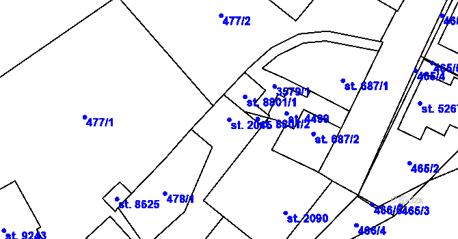 Parcela st. 2045 v KÚ Hodonín, Katastrální mapa