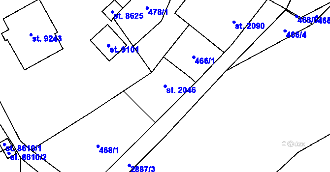 Parcela st. 2046 v KÚ Hodonín, Katastrální mapa