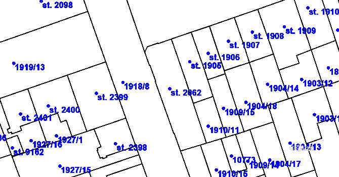 Parcela st. 2062 v KÚ Hodonín, Katastrální mapa