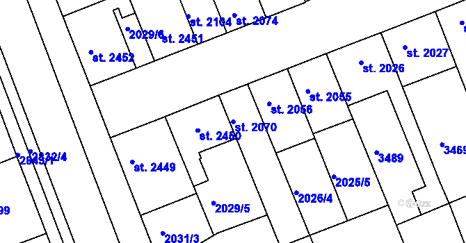 Parcela st. 2070 v KÚ Hodonín, Katastrální mapa