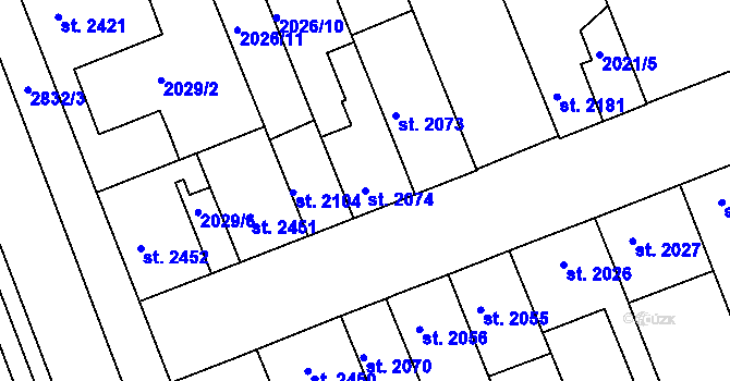 Parcela st. 2074 v KÚ Hodonín, Katastrální mapa