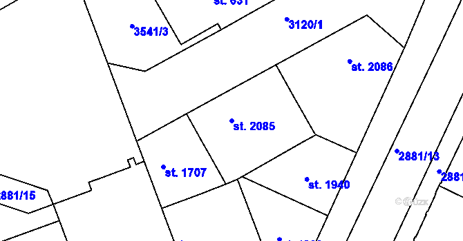 Parcela st. 2085 v KÚ Hodonín, Katastrální mapa