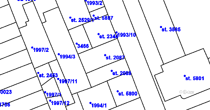 Parcela st. 2087 v KÚ Hodonín, Katastrální mapa