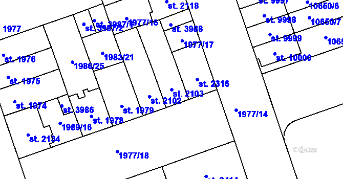 Parcela st. 2103 v KÚ Hodonín, Katastrální mapa
