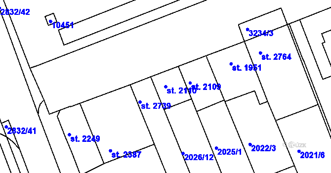 Parcela st. 2110 v KÚ Hodonín, Katastrální mapa