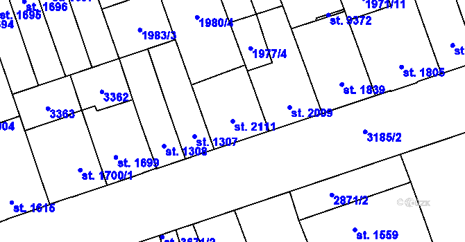 Parcela st. 2111 v KÚ Hodonín, Katastrální mapa