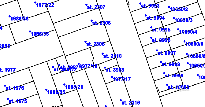Parcela st. 2118 v KÚ Hodonín, Katastrální mapa