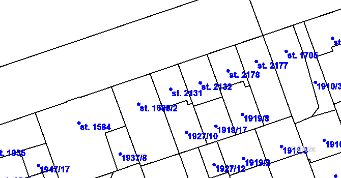 Parcela st. 2131 v KÚ Hodonín, Katastrální mapa