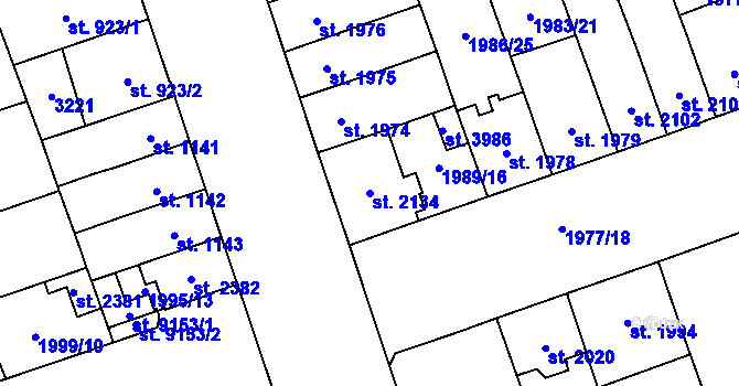 Parcela st. 2134 v KÚ Hodonín, Katastrální mapa