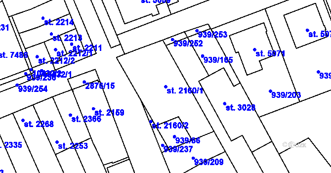 Parcela st. 2160/1 v KÚ Hodonín, Katastrální mapa