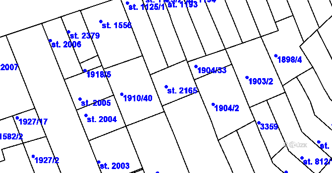 Parcela st. 2165 v KÚ Hodonín, Katastrální mapa