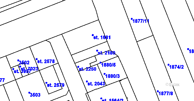 Parcela st. 2180 v KÚ Hodonín, Katastrální mapa