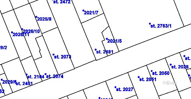 Parcela st. 2181 v KÚ Hodonín, Katastrální mapa