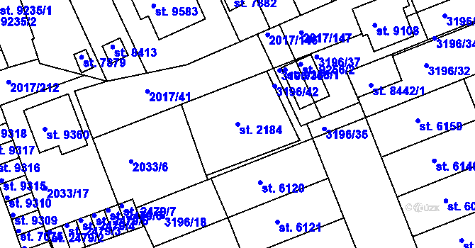 Parcela st. 2184 v KÚ Hodonín, Katastrální mapa