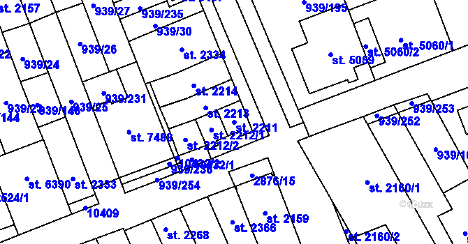 Parcela st. 2211 v KÚ Hodonín, Katastrální mapa