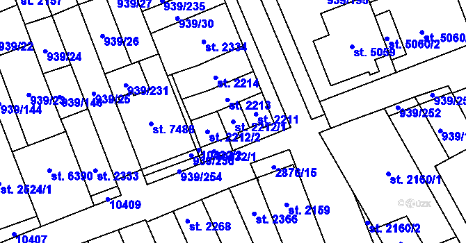 Parcela st. 2212/1 v KÚ Hodonín, Katastrální mapa