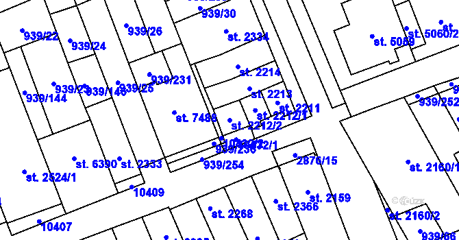 Parcela st. 2212/2 v KÚ Hodonín, Katastrální mapa