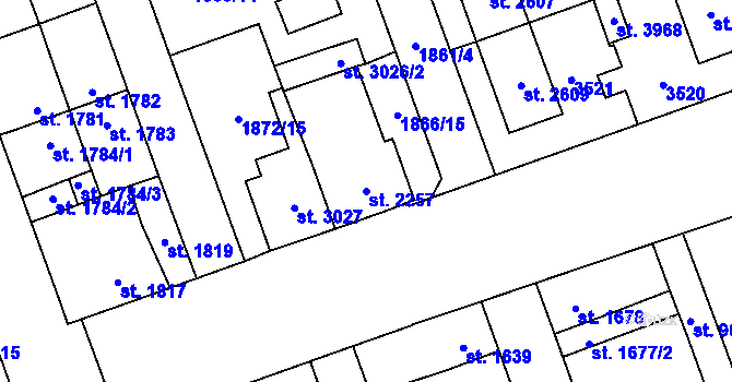 Parcela st. 2257 v KÚ Hodonín, Katastrální mapa