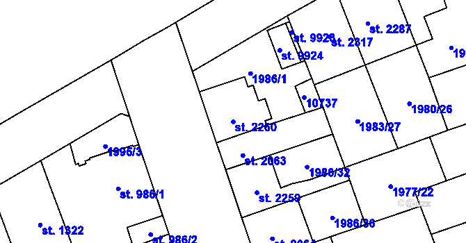 Parcela st. 2260 v KÚ Hodonín, Katastrální mapa