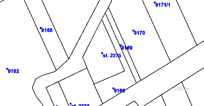 Parcela st. 2275 v KÚ Hodonín, Katastrální mapa