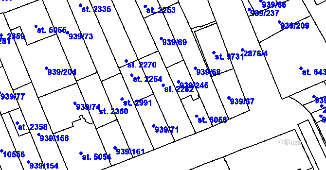 Parcela st. 2282 v KÚ Hodonín, Katastrální mapa
