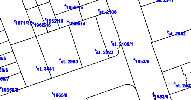 Parcela st. 2283 v KÚ Hodonín, Katastrální mapa