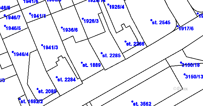 Parcela st. 2285 v KÚ Hodonín, Katastrální mapa