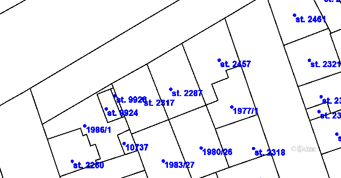 Parcela st. 2287 v KÚ Hodonín, Katastrální mapa