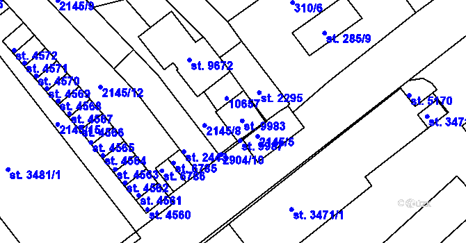 Parcela st. 2296 v KÚ Hodonín, Katastrální mapa