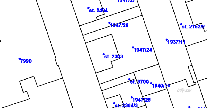Parcela st. 2303 v KÚ Hodonín, Katastrální mapa