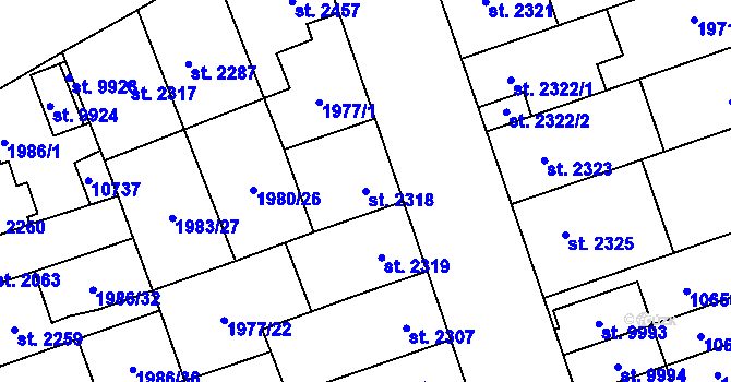 Parcela st. 2318 v KÚ Hodonín, Katastrální mapa